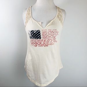 Others Follow American Flag Ribbed Lace Tank Top